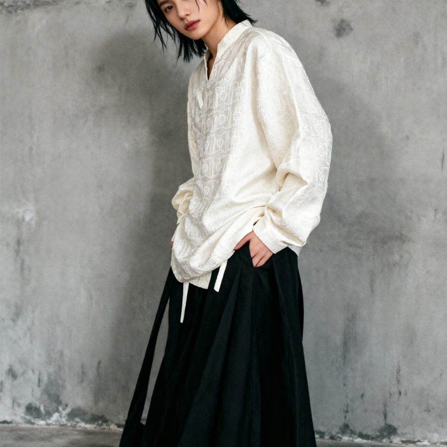 Double layer wide leg pants panel skirt pants suiting fabric black color