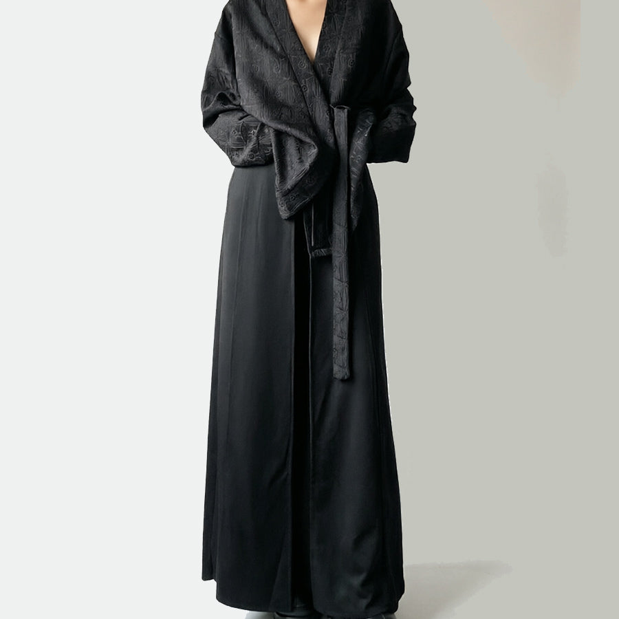 Double layer wide leg pants panel skirt pants suiting fabric black color