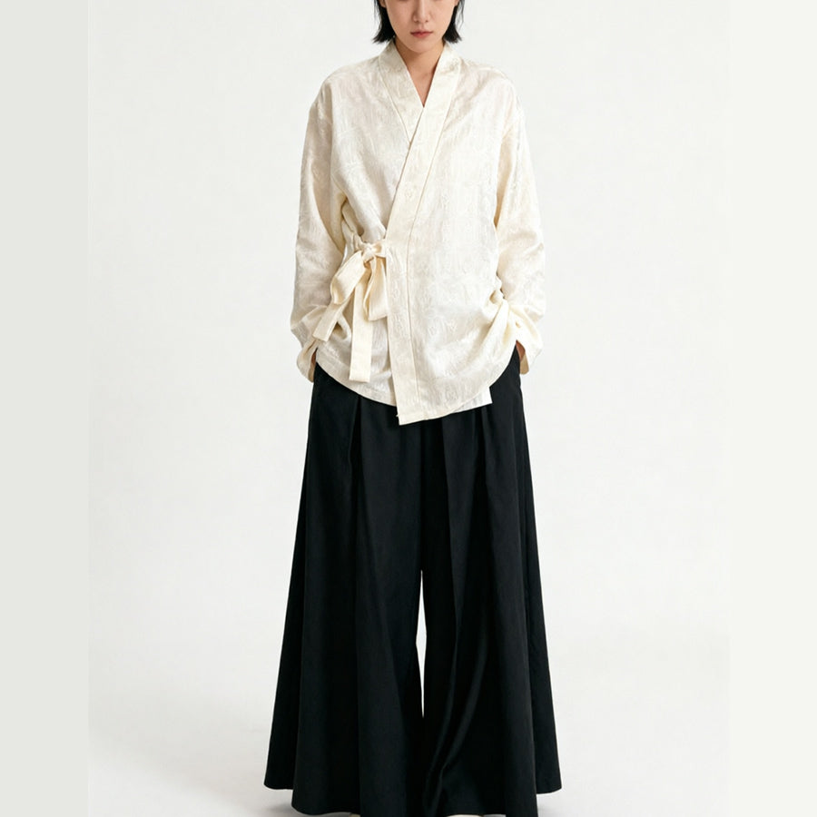 Double layer wide leg pants panel skirt pants suiting fabric black color