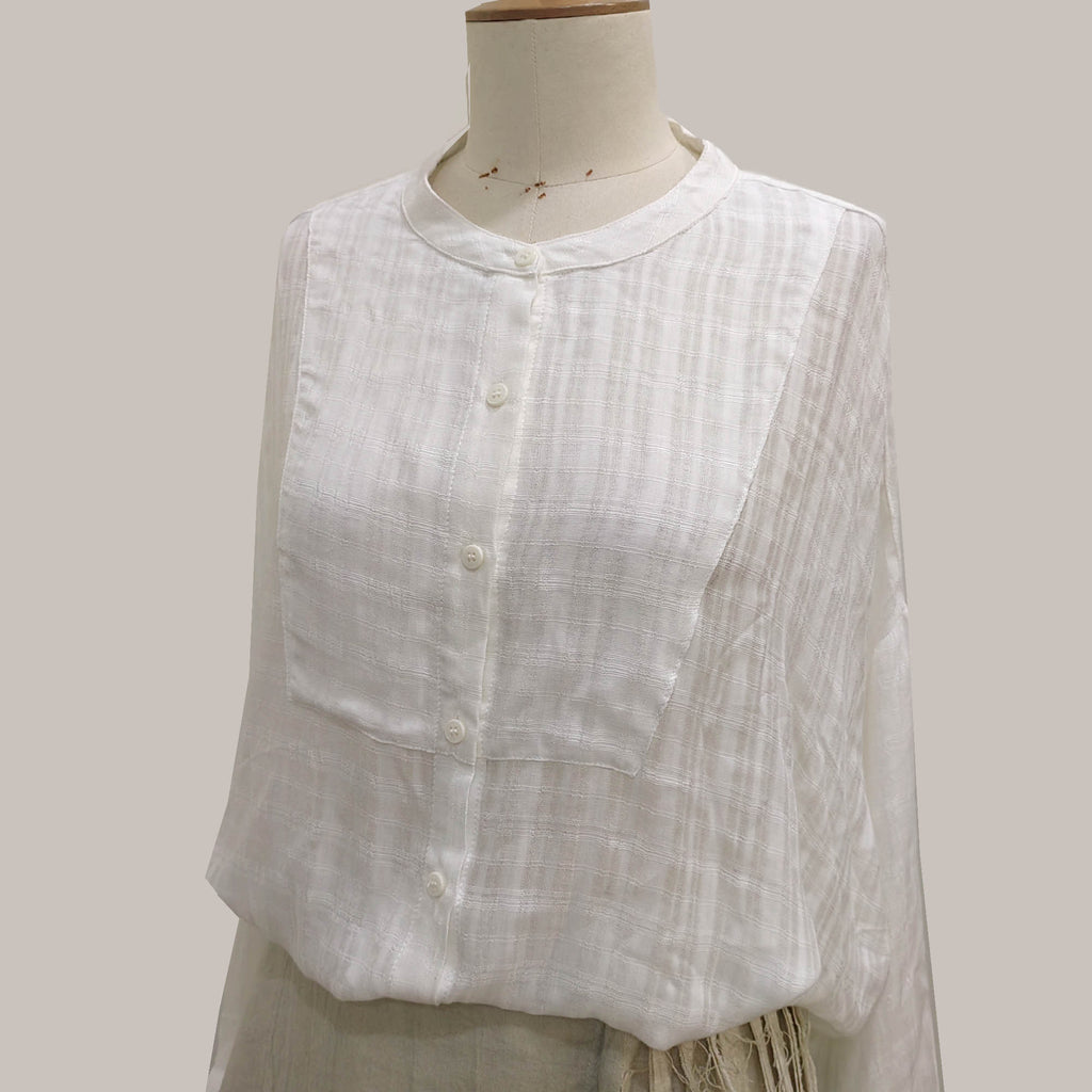 Light weight white blouse checked weave rayon shirt white shirt loose fit