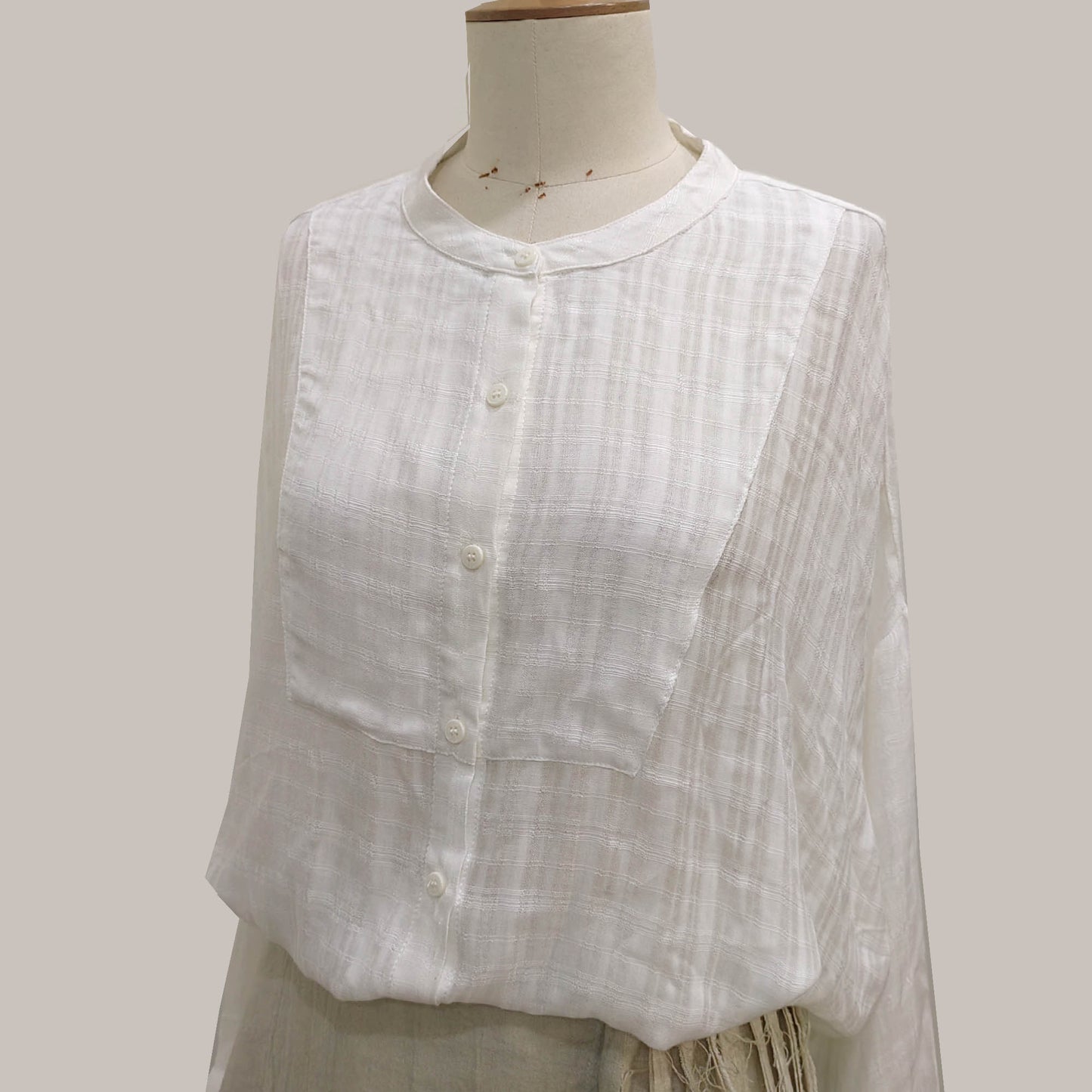 Light weight white blouse checked weave rayon shirt white shirt loose fit