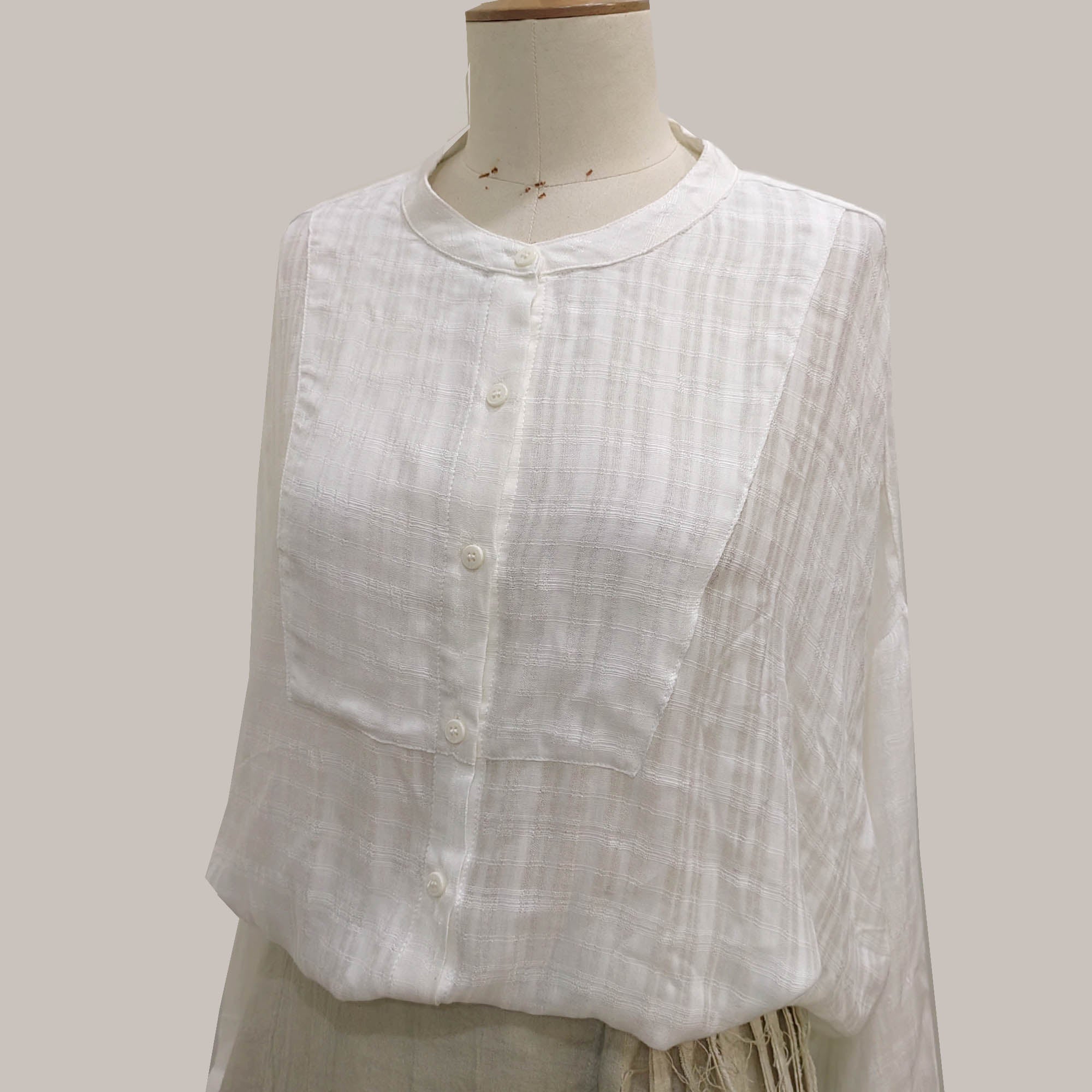 Light weight white blouse checked weave rayon shirt white shirt loose fit