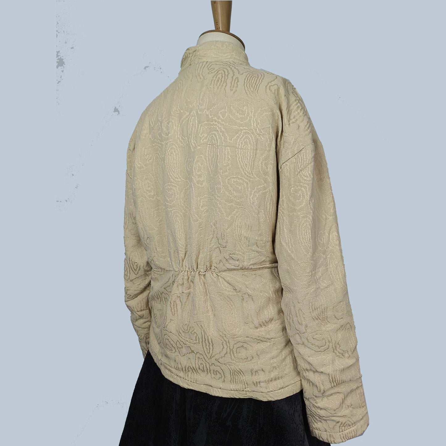 Beige color padded jacket monochromic jacquard cotton jacket Chinese style padded jacket