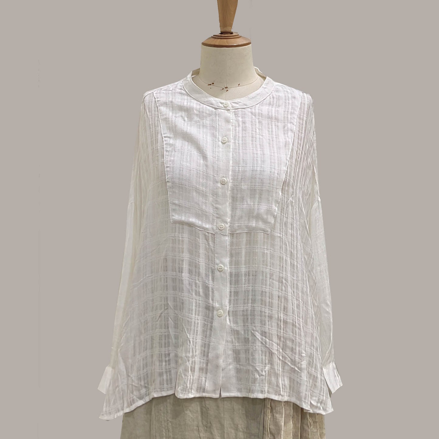 Light weight white blouse checked weave rayon shirt white shirt loose fit