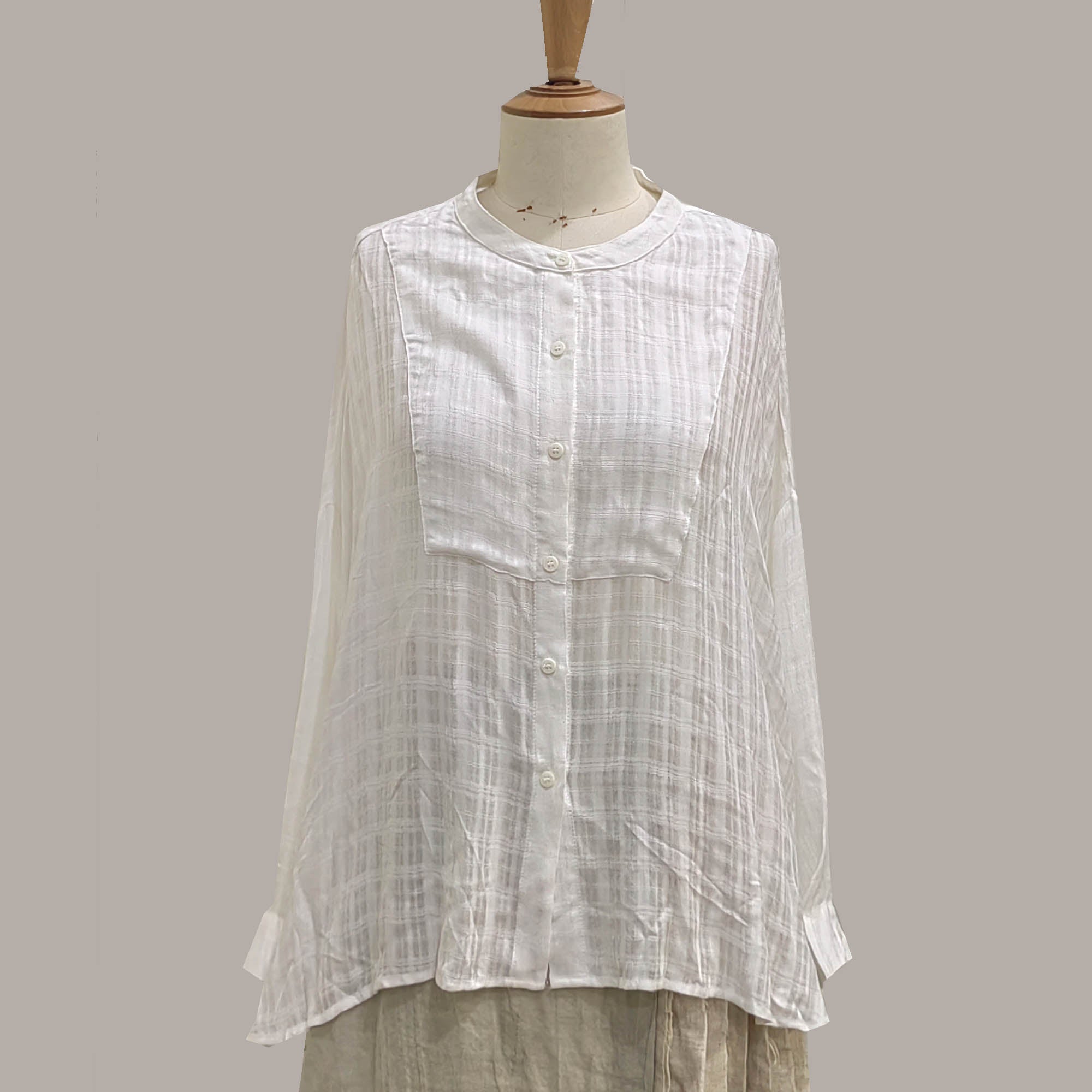 Light weight white blouse checked weave rayon shirt white shirt loose fit