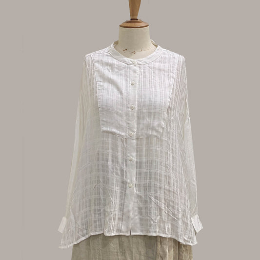 Light weight white blouse checked weave rayon shirt white shirt loose fit
