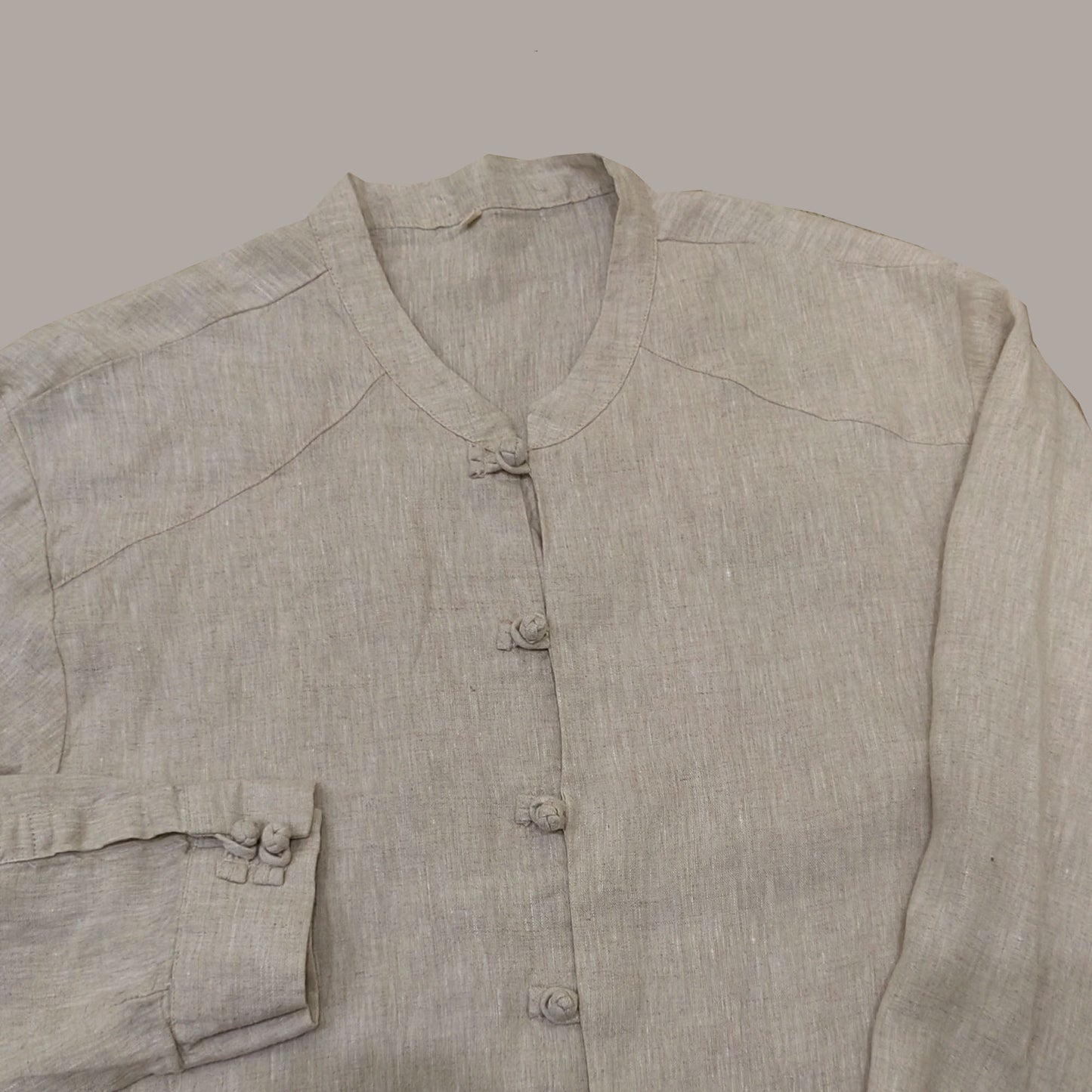 Linen shirt Chinese style linen shirt with frog toggles Dew retting fabric