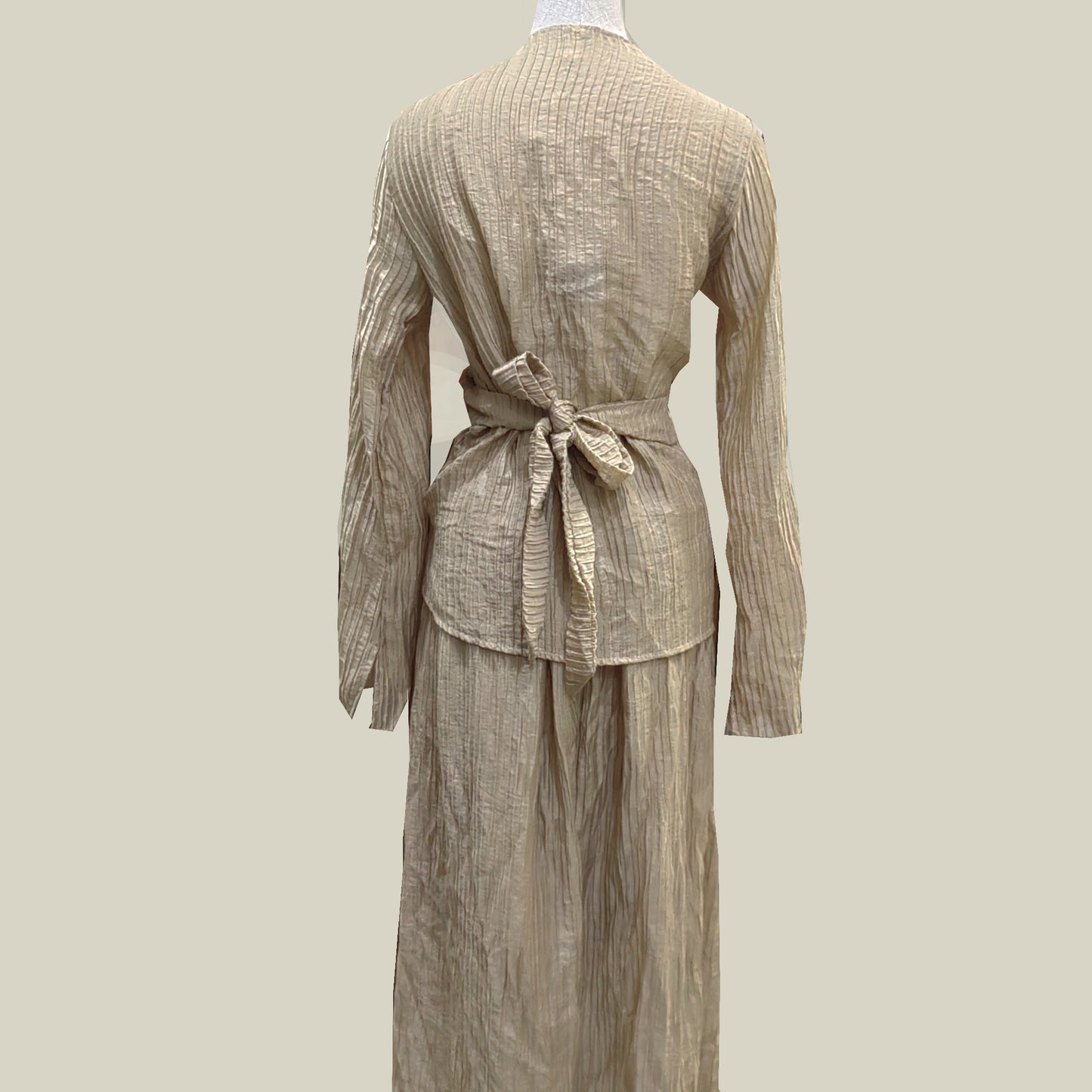 Creased tencel fabric set cross front top with skirt champagne color