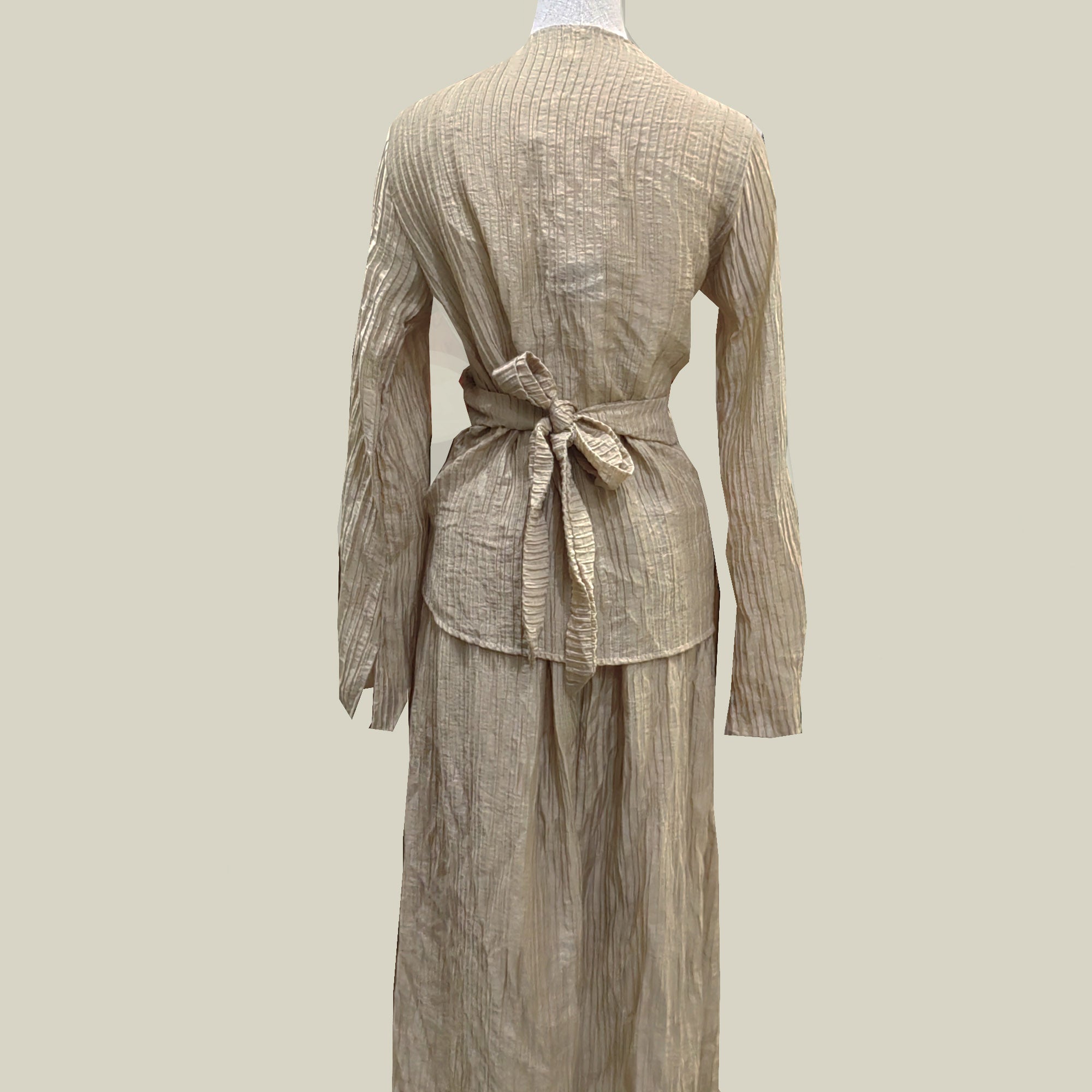 Creased tencel fabric set cross front top with skirt champagne color