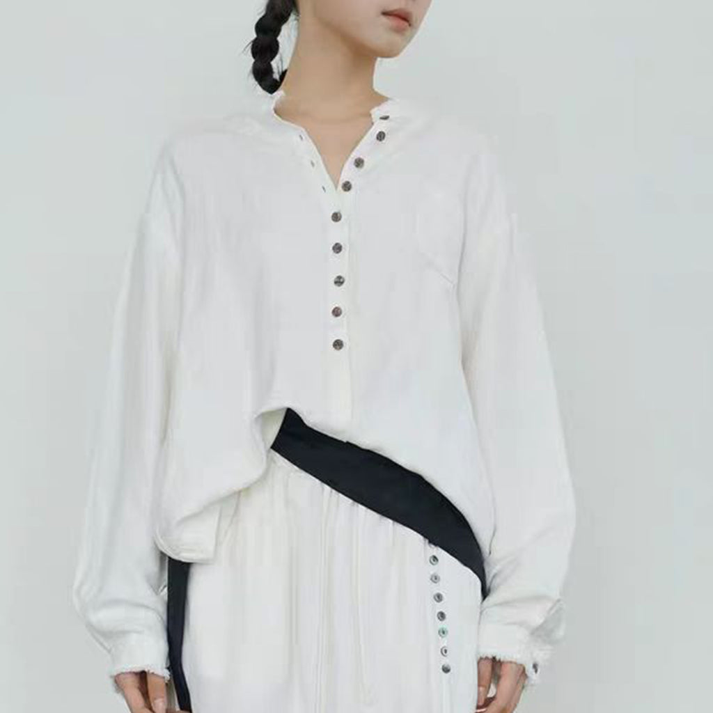 Linen long sleeves shirt with rough edges white linen shirt soft linen button blouse white shirt retro shirt