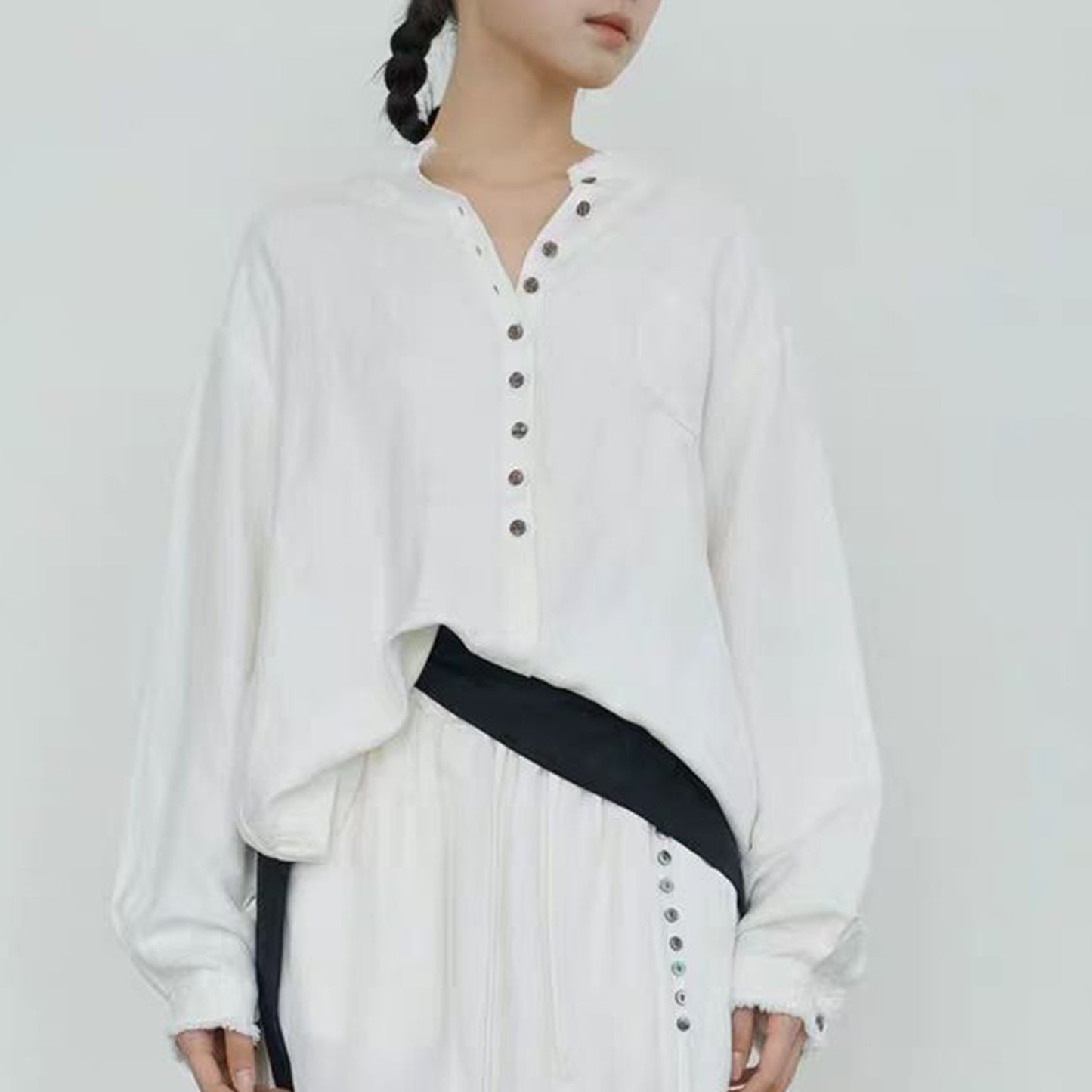 Linen long sleeves shirt with rough edges white linen shirt soft linen button blouse white shirt retro shirt