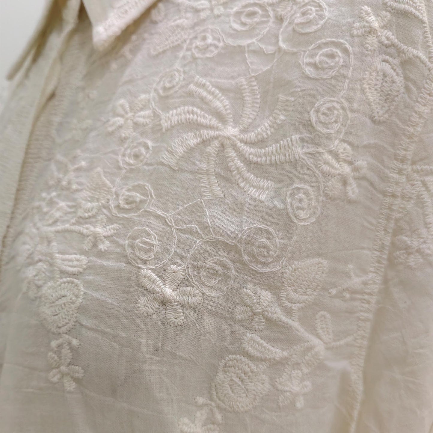Cotton Lace shirt ecru color soft cotton voile shirt retro style lace shirt embroidery shirt