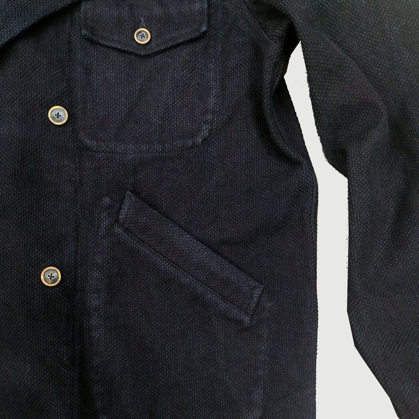 Sashiko cotton retro jacket Black blue cotton sashiko retro style large flap collar jacket