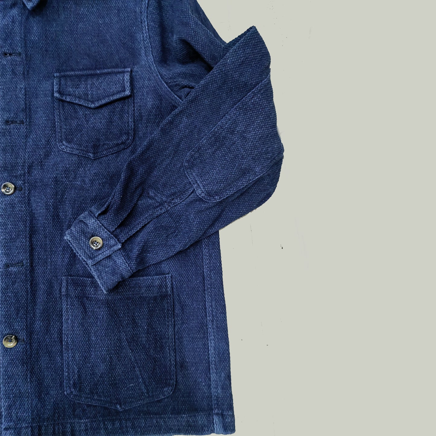 Retro French work jacket Indigo dyed sashiko cotton fabric retro jacket