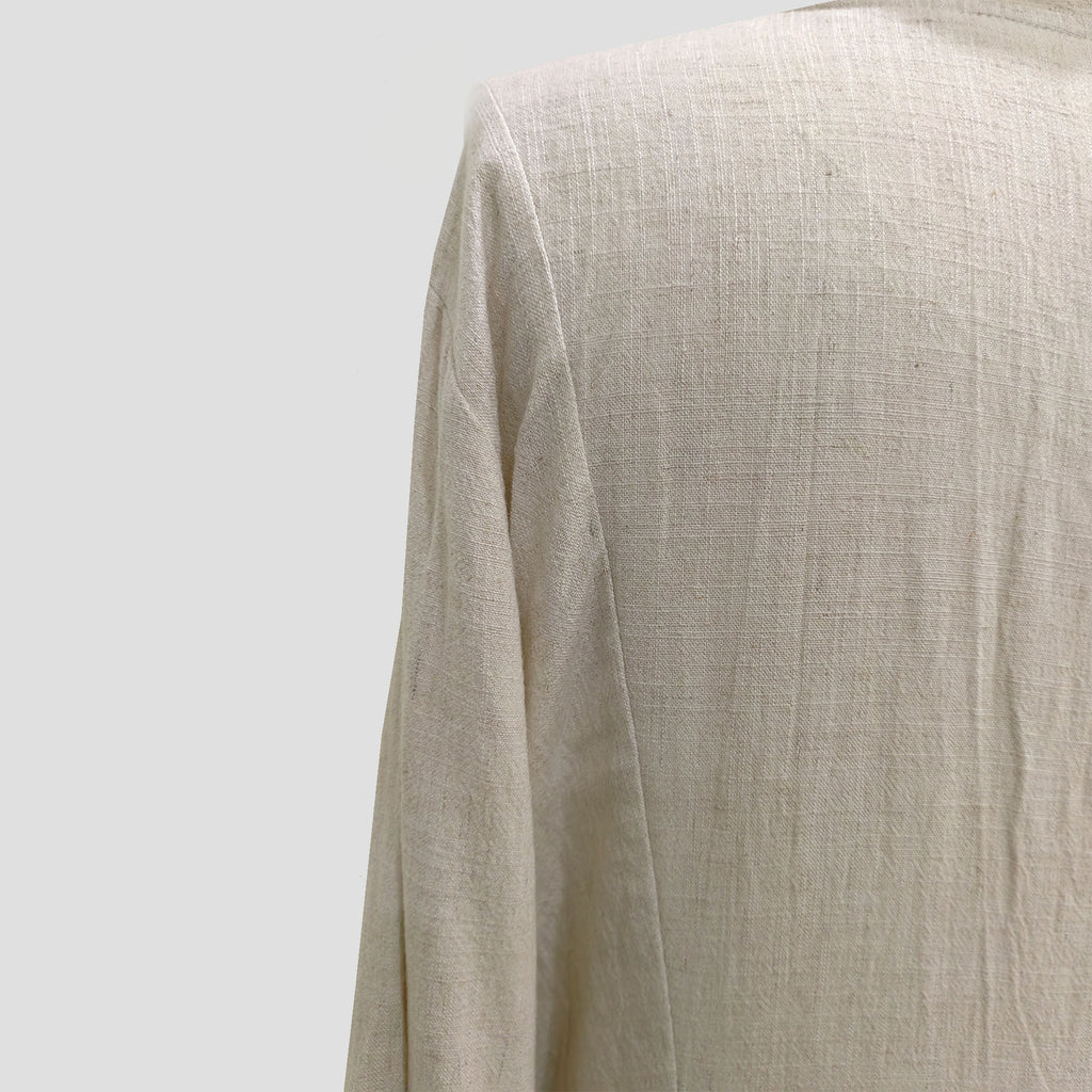 Linen retro style long dress 3 layers cotton ruffle hem long sleeves linen dress