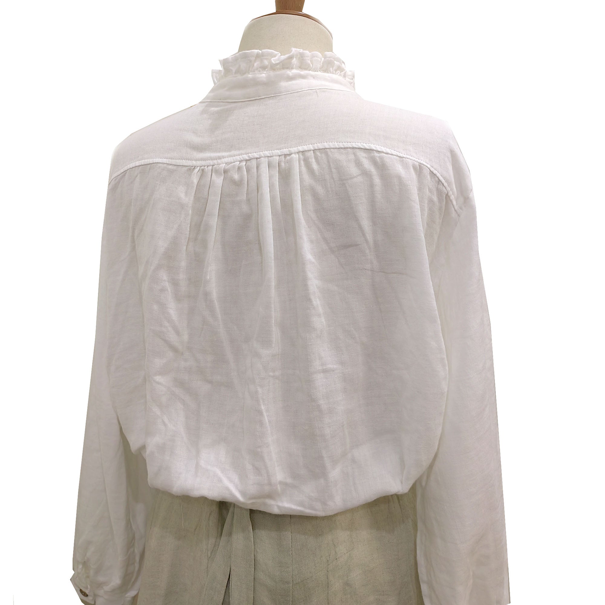 Cotton lace shirt retro style white cotton shirt double gauze cotton fabric white blouse