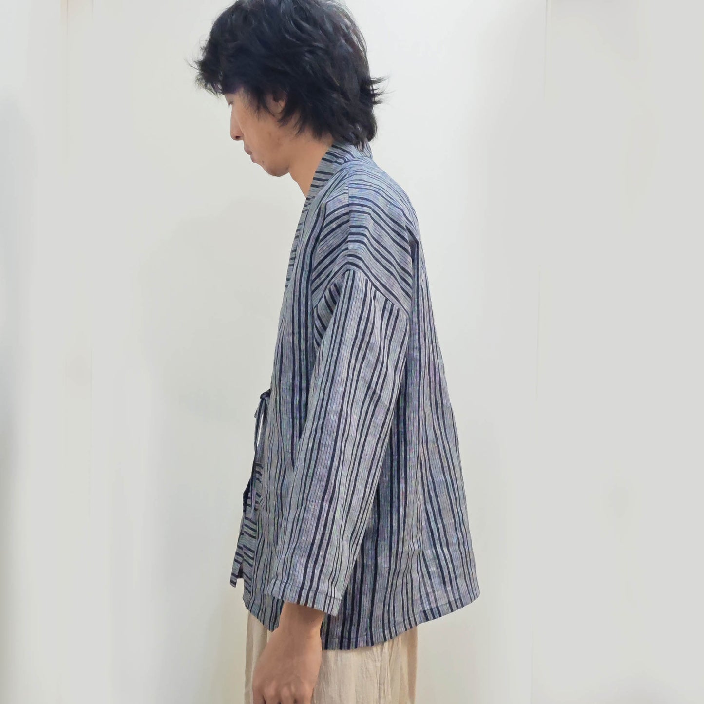 Linen kimono style summer top Yarn dyed striped linen light weight Haori top