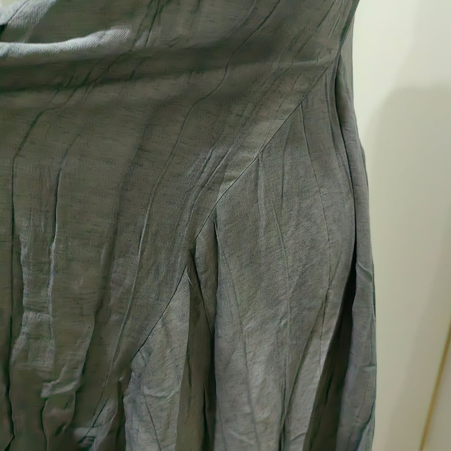 Assymmetrical Creased Linen Gray color plant dyed color slip dress Linen tencel fabric