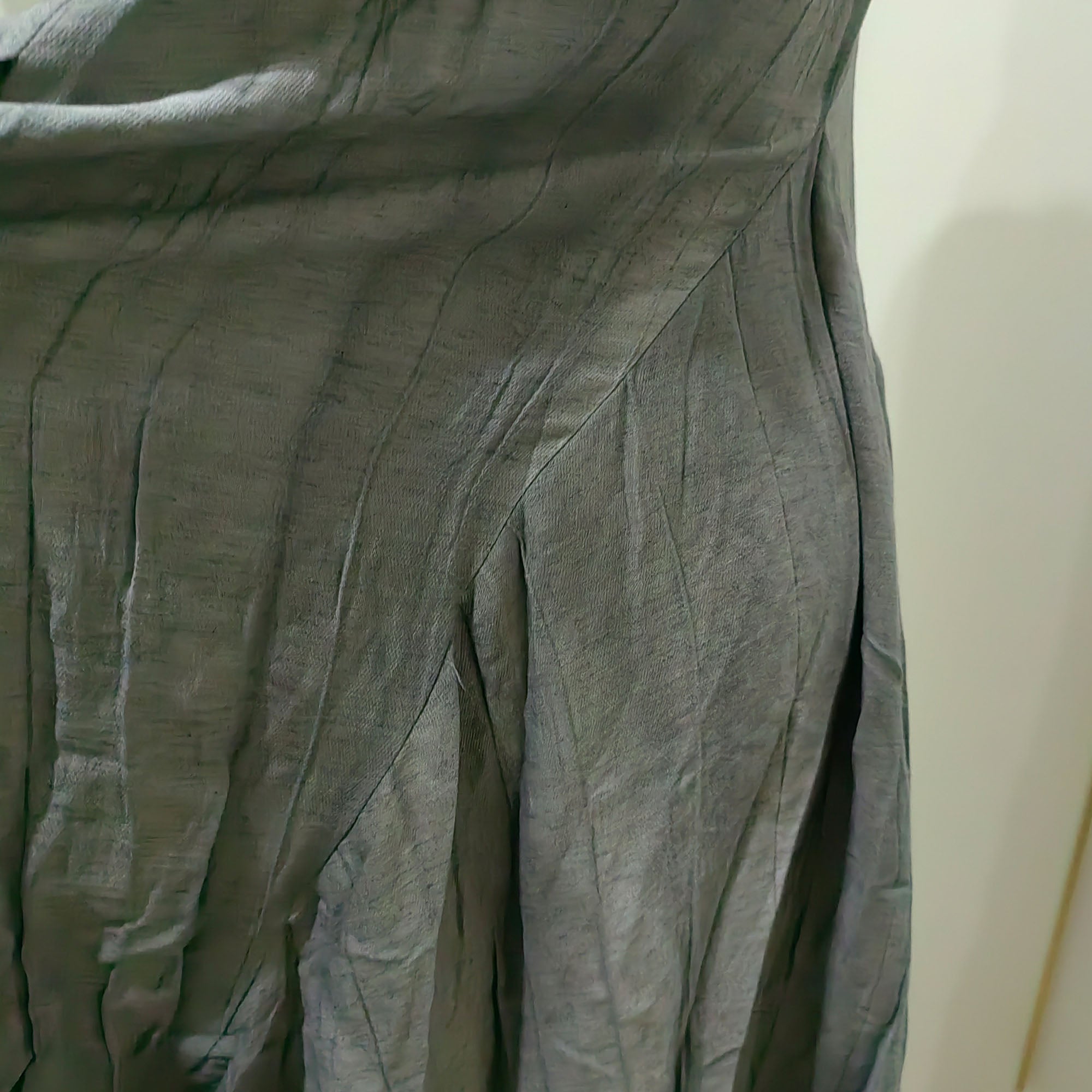 Assymmetrical Creased Linen Gray color plant dyed color slip dress Linen tencel fabric