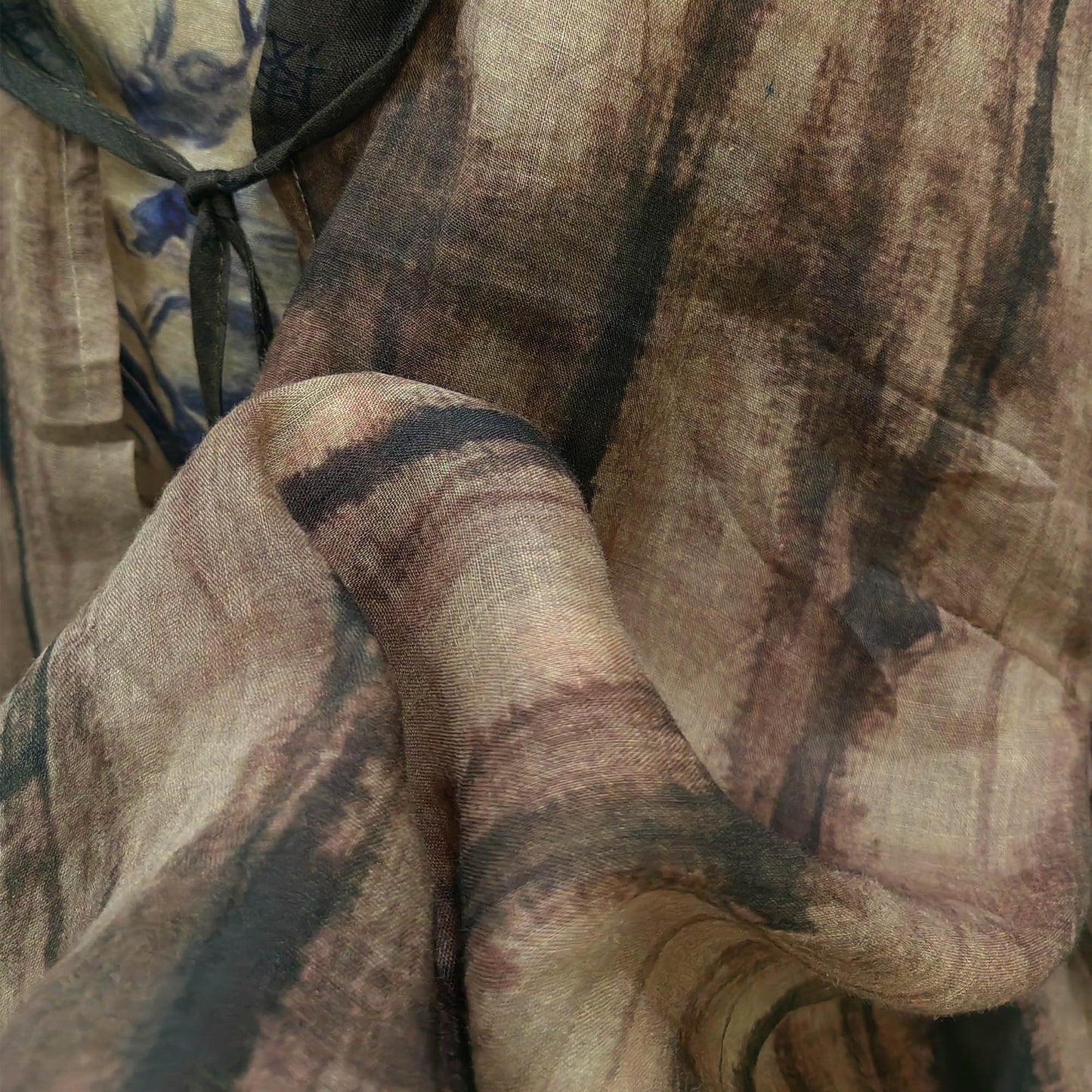 Ramie loose fit cardigan with skirt tie dye motif brown ramie set