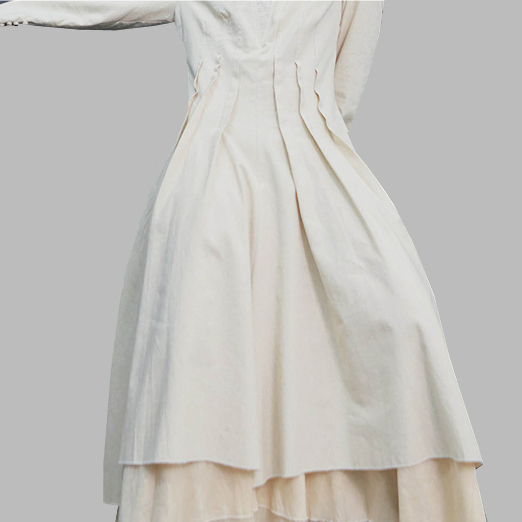 Retro style long dress linen cotton dress long sleeves layered dress