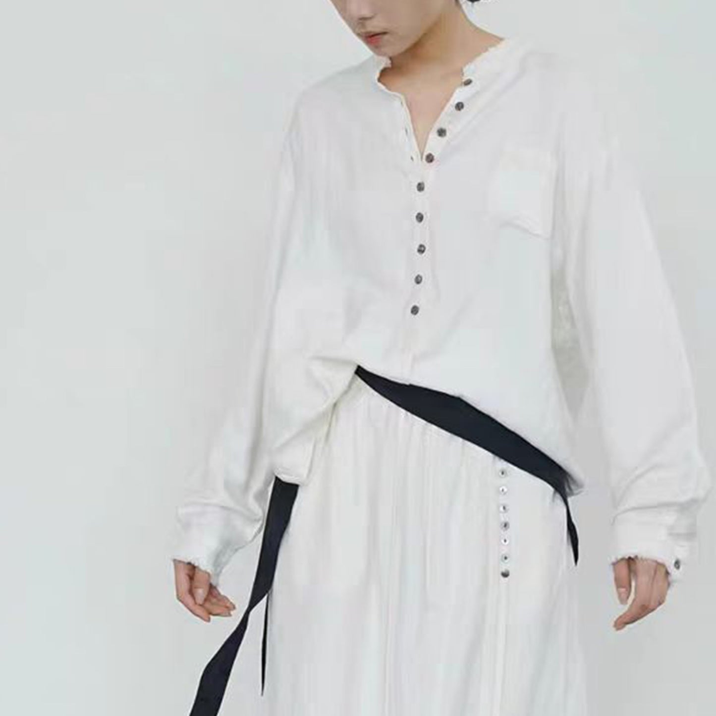 Linen long sleeves shirt with rough edges white linen shirt soft linen button blouse white shirt retro shirt
