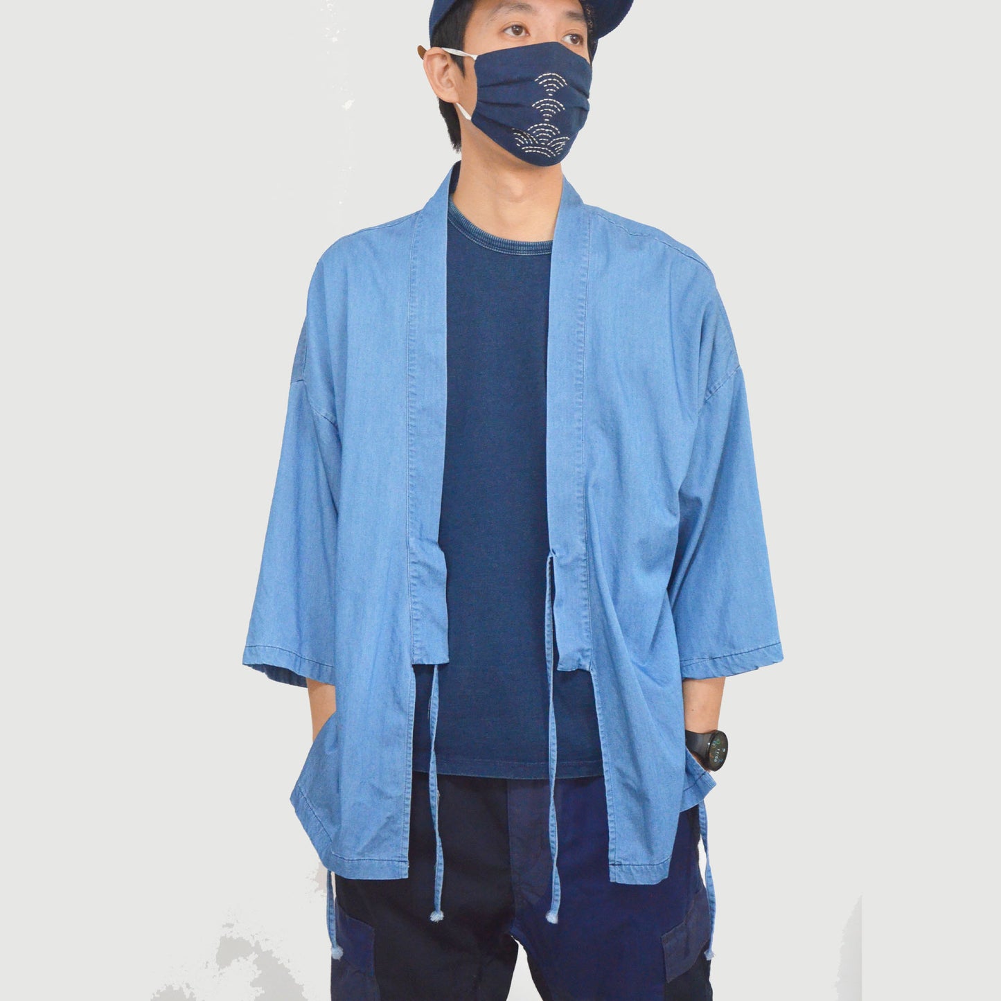Kimono /Summer  kimono jacket / Japanese clothing Japanese Noragi Top Unisex Japanese Light Blue Tencel Kimono Top Kimono  Men Neza Studio