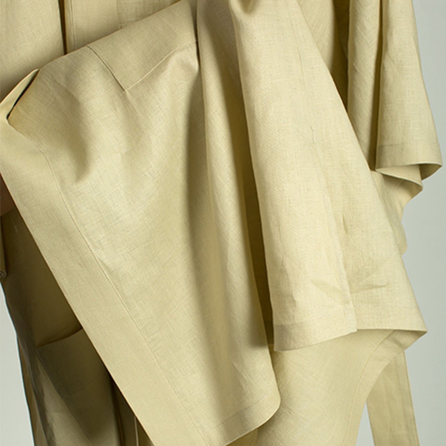 Linen loose fit Kimono style trench Pale yellow color
