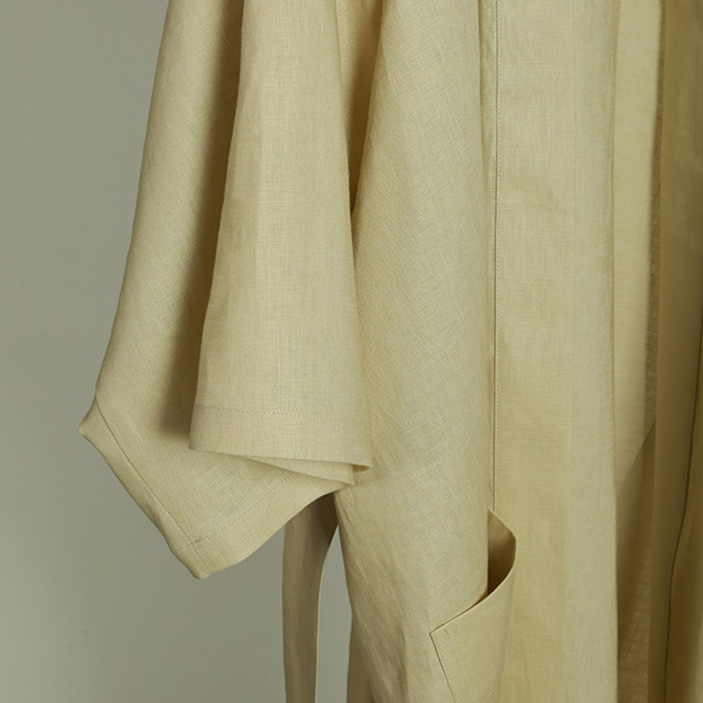 Linen loose fit Kimono style trench Pale yellow color