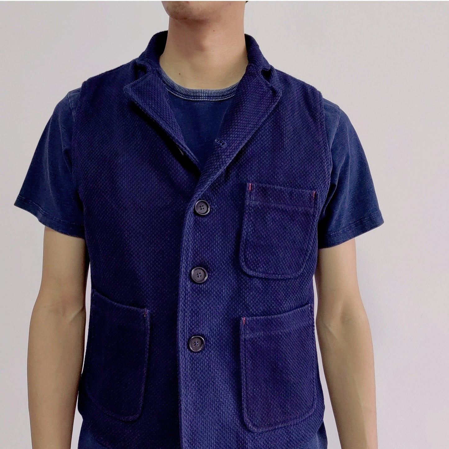 Sashiko Vest with collar Indigo blue vest indigo sashiko thick vest plant dyed sashiko vest gilet waistcoat retro style indigo vest