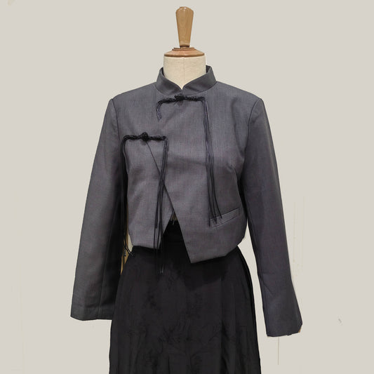 Crop top with Chinese frog toggles Modern Chinese style crop top jacket