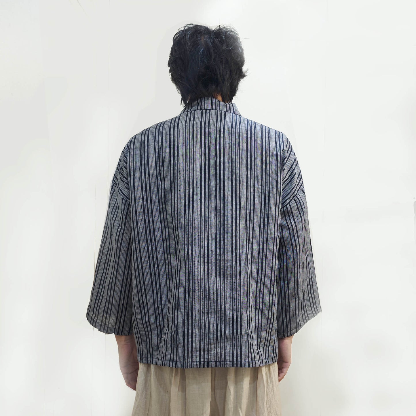 Linen kimono style summer top Yarn dyed striped linen light weight Haori top