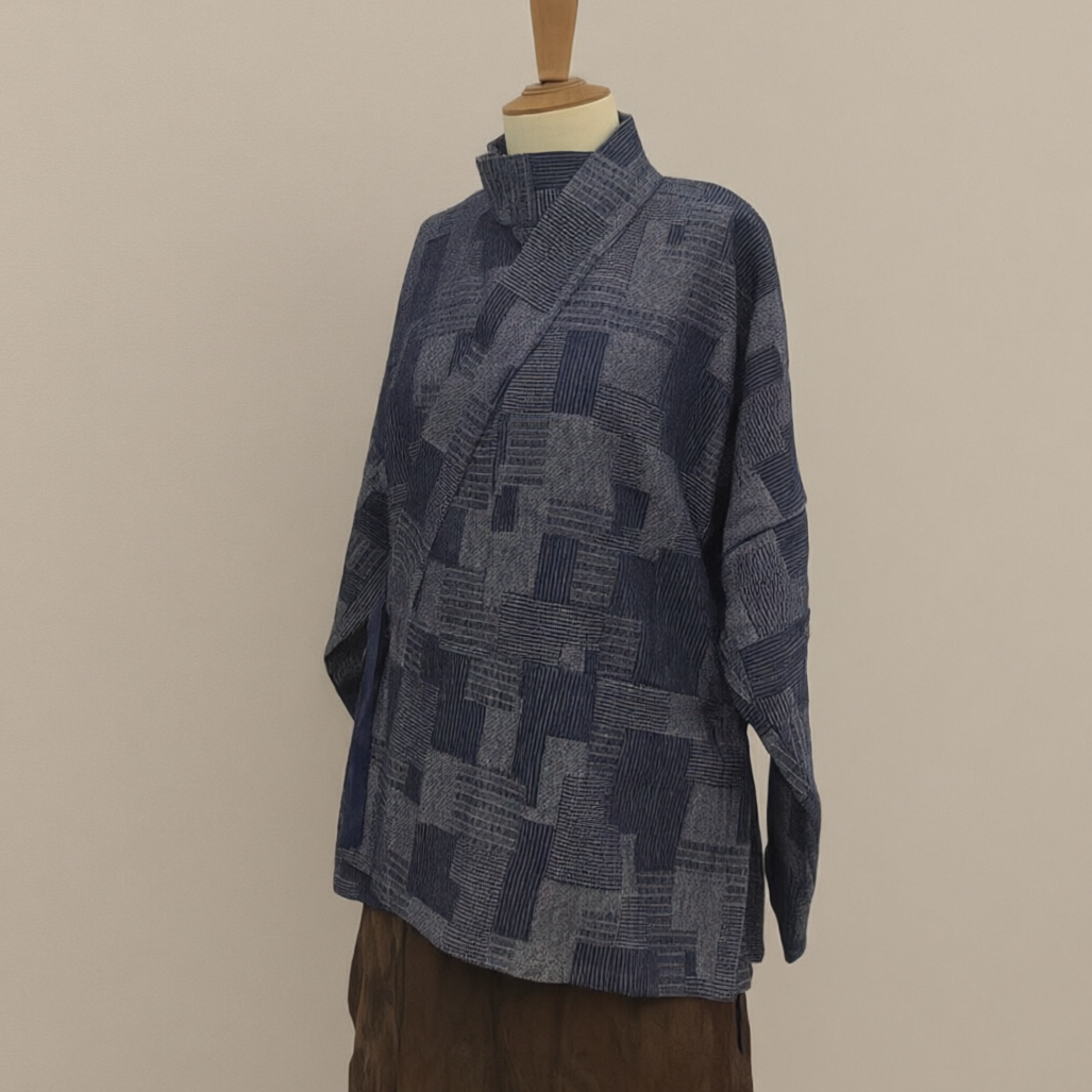 High collar Hanfu style denim top unisex Hanfu