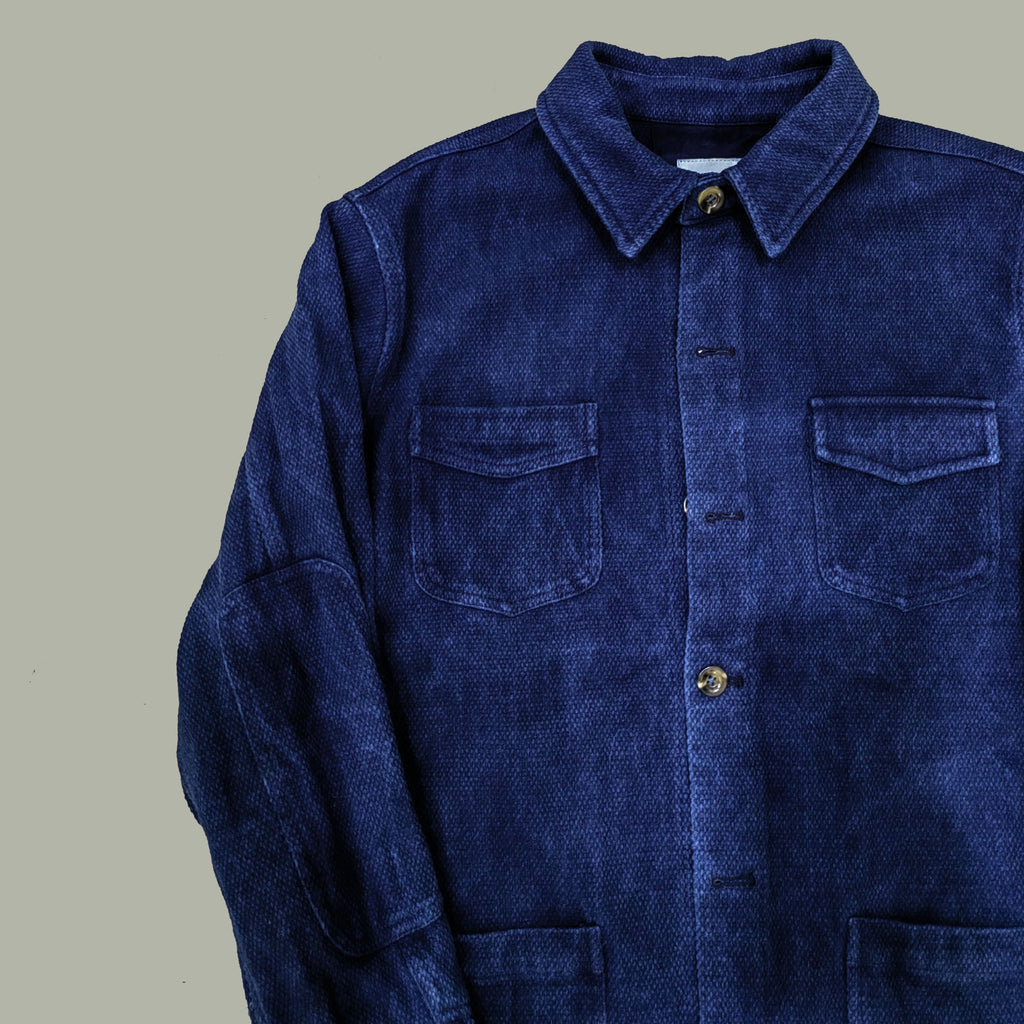 Retro French work jacket Indigo dyed sashiko cotton fabric retro jacket