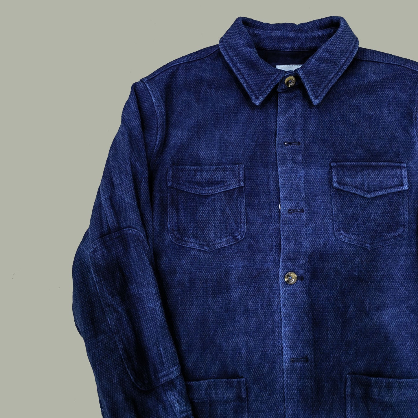 Retro French work jacket Indigo dyed sashiko cotton fabric retro jacket