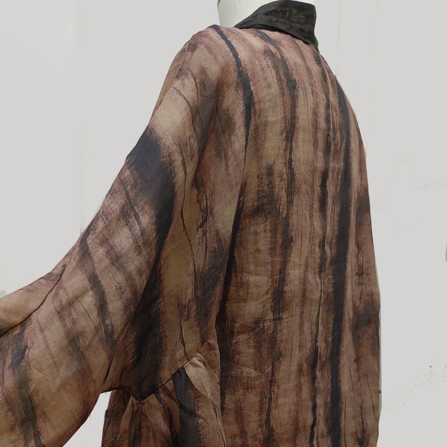Ramie loose fit cardigan with skirt tie dye motif brown ramie set