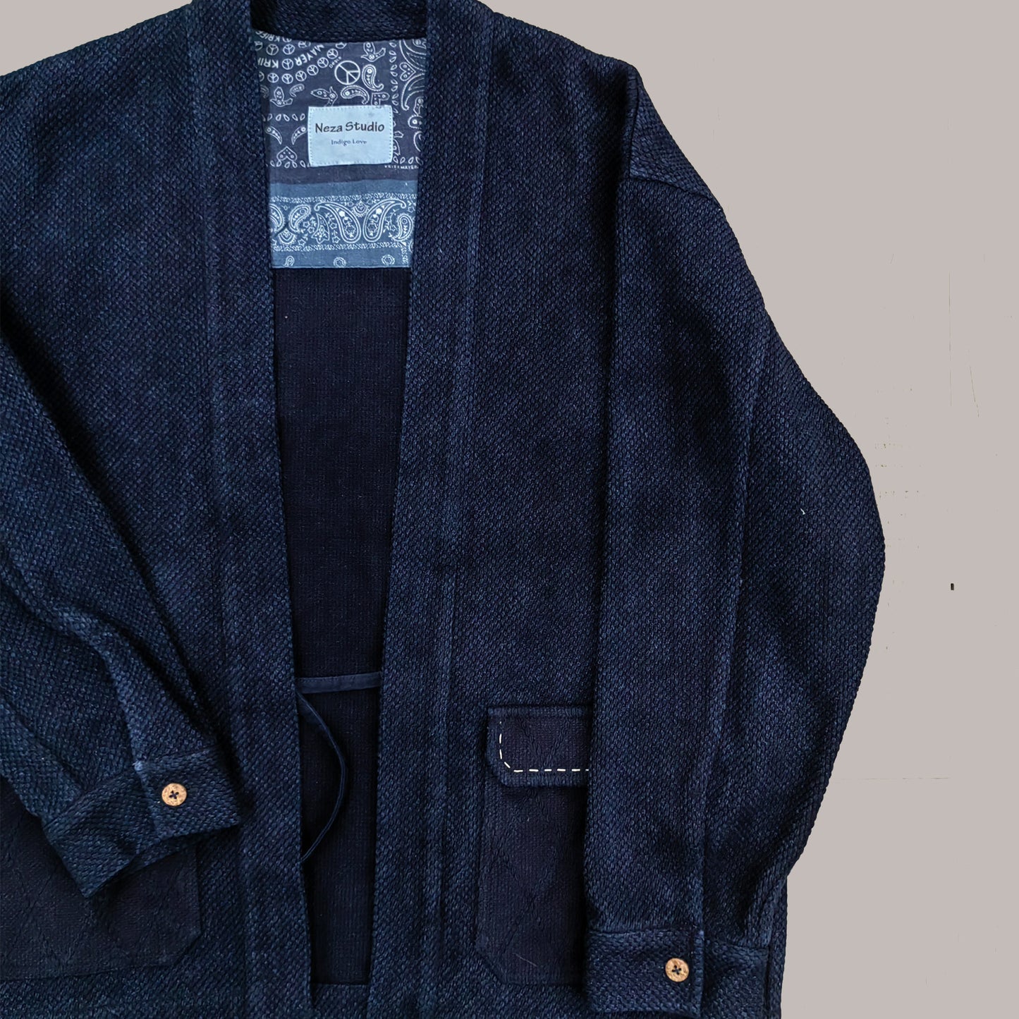 Kimono jacket Heavy sashiko cotton kimono plant dyed indigo color with sashiko embroidery details