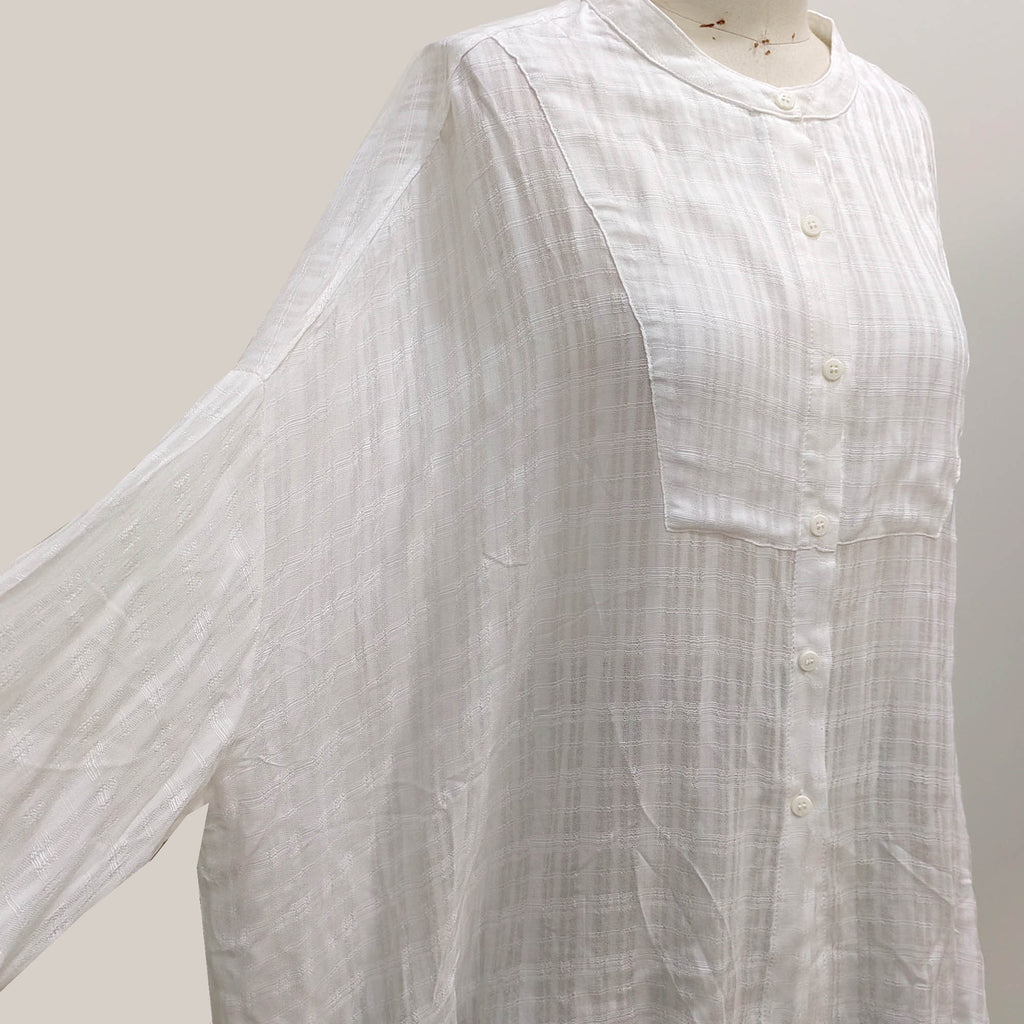 Light weight white blouse checked weave rayon shirt white shirt loose fit