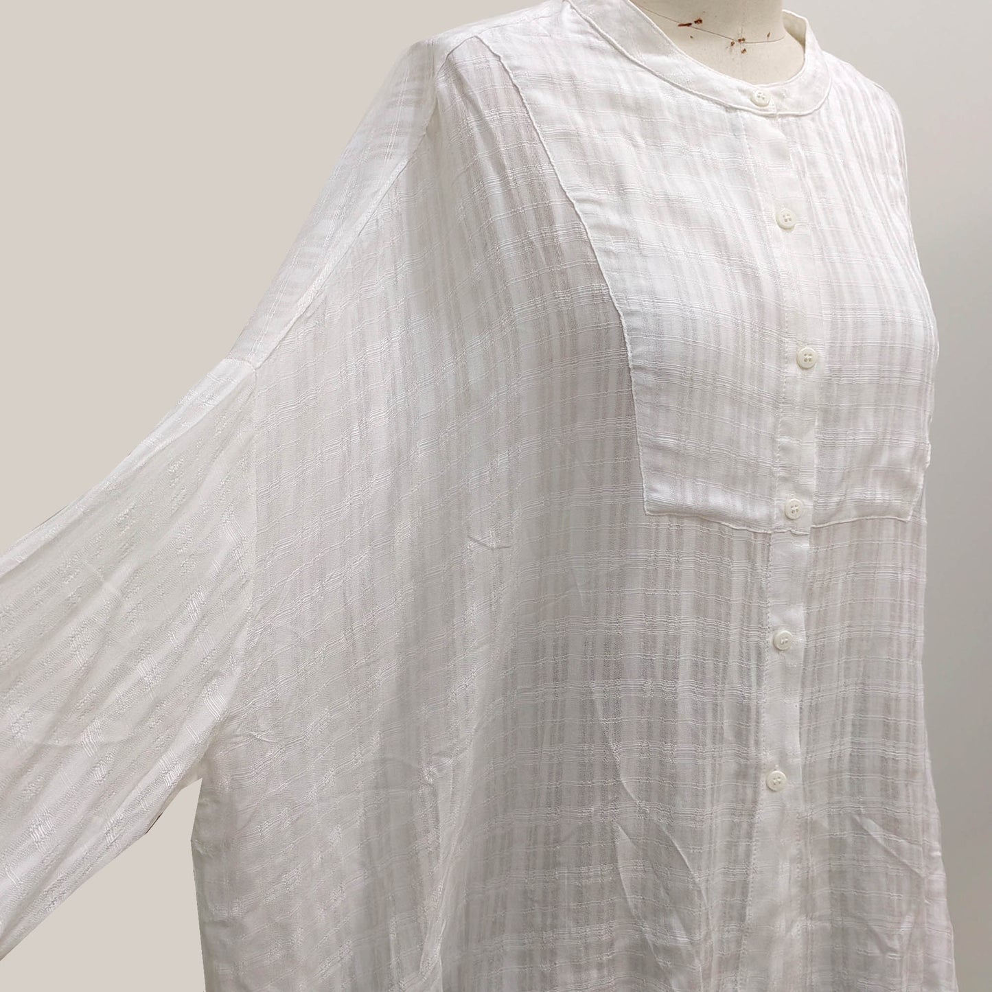 Light weight white blouse checked weave rayon shirt white shirt loose fit