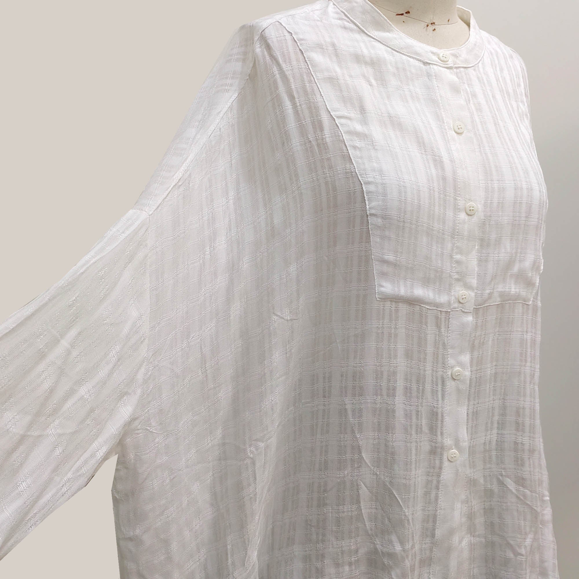 Light weight white blouse checked weave rayon shirt white shirt loose fit