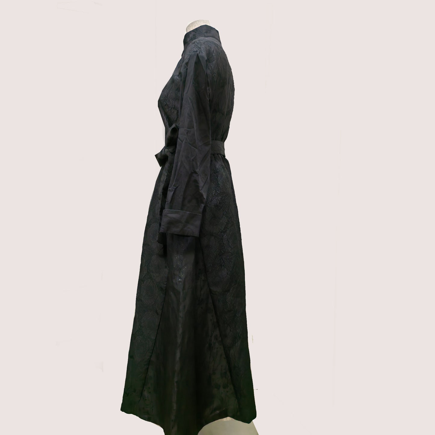 Sample SALES Black dress mixed fabric stand collar fitted black dress jacquard fabric