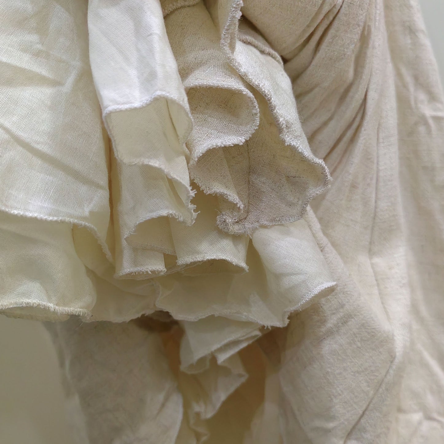 Linen retro style long dress 3 layers cotton ruffle hem long sleeves linen dress