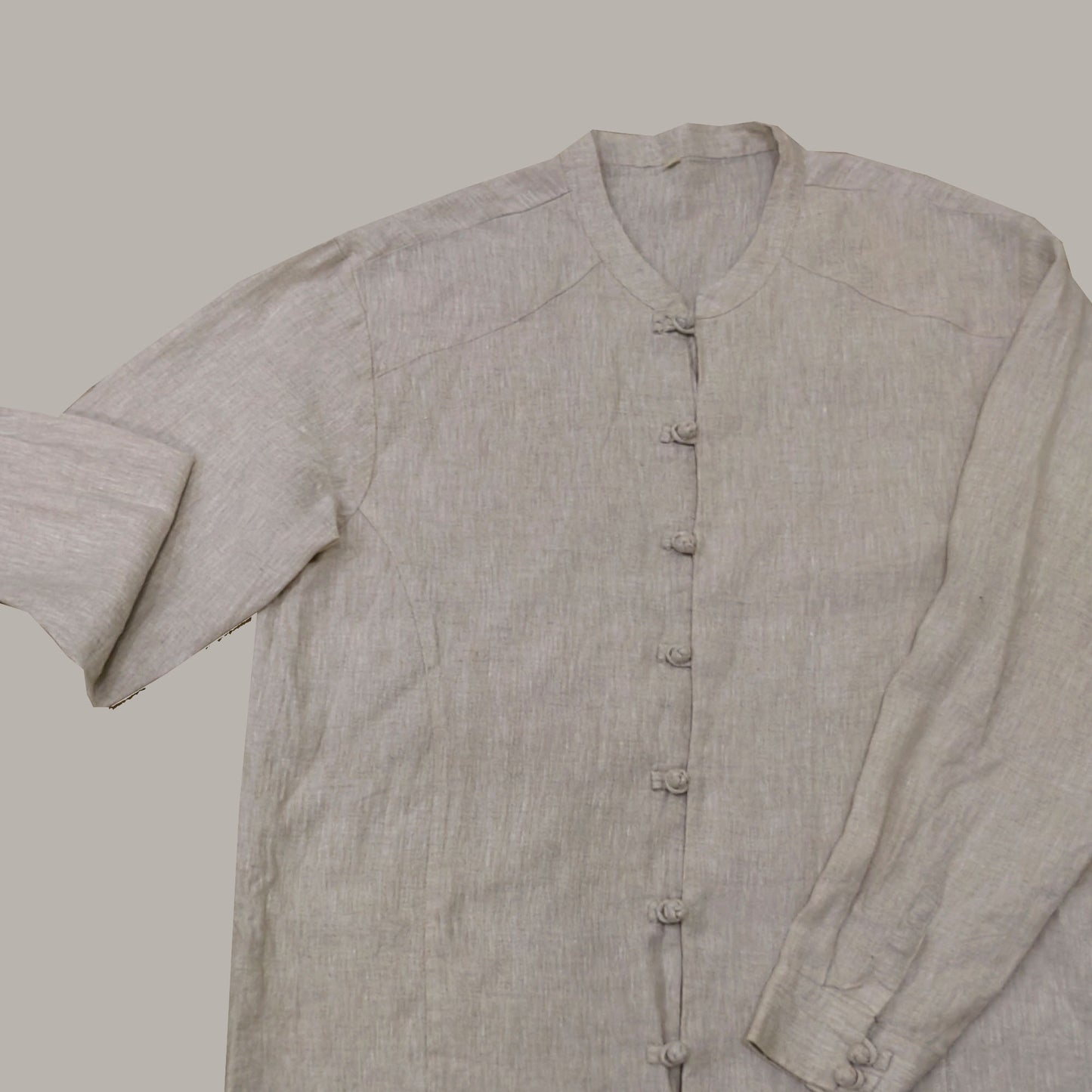 Linen shirt Chinese style linen shirt with frog toggles Dew retting fabric