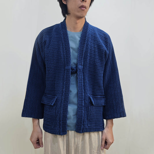 Natural Indigo woad dyeing kimono 3D texture heavy cotton kimono jacket