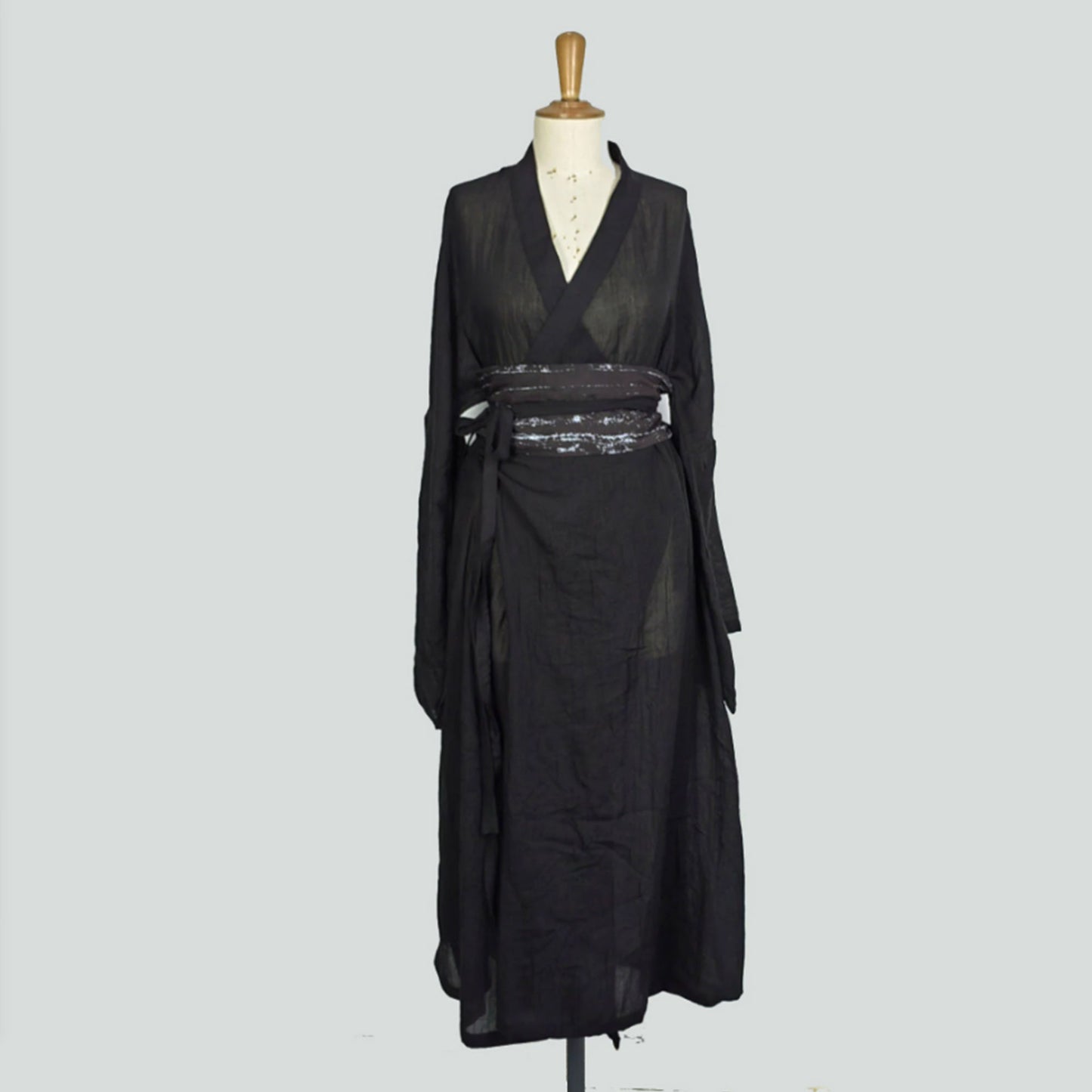 Hanfu Set, Haori Kimono 3PCS Set Japanese Style Robe Chinese Hanfu Dress Modified Hanfu Neza Studio Maxi Kimono Dress OBI belt Black Hanfu