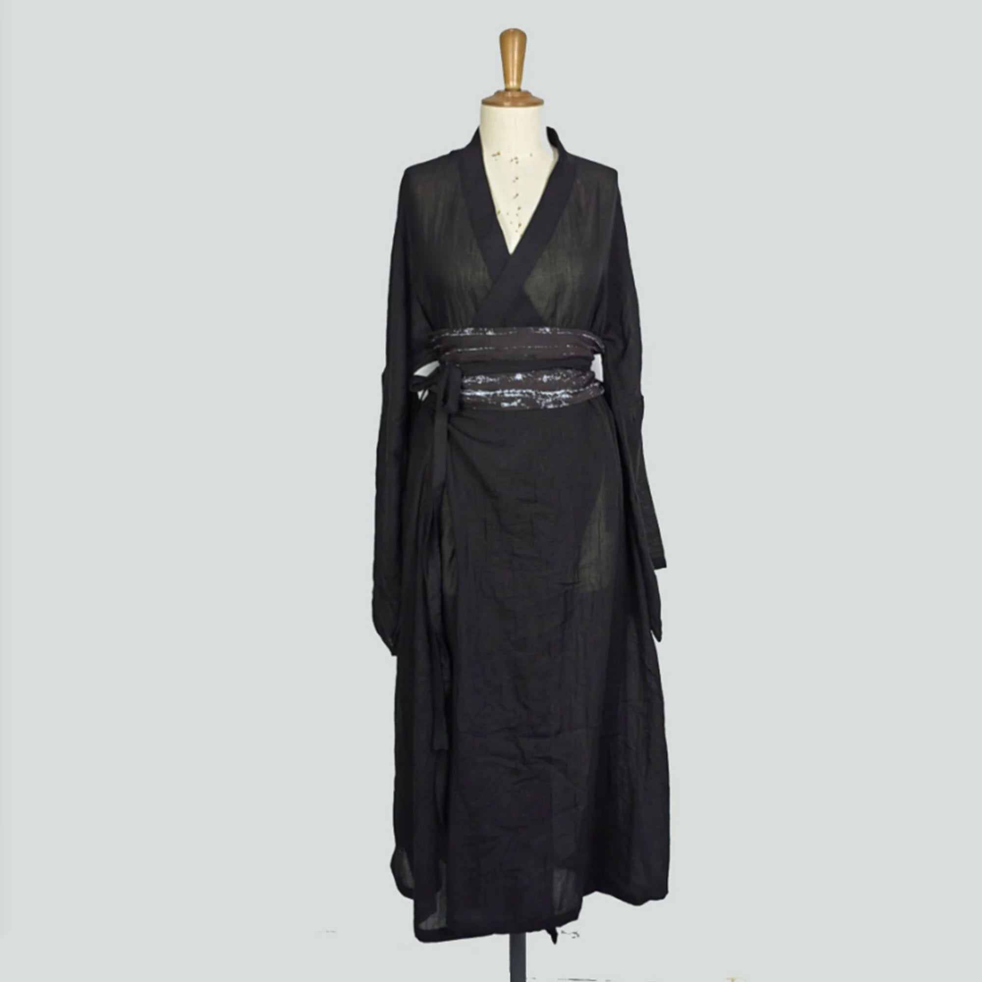 Hanfu Set, Haori Kimono 3PCS Set Japanese Style Robe Chinese Hanfu Dress Modified Hanfu Neza Studio Maxi Kimono Dress OBI belt Black Hanfu