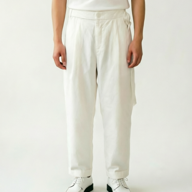 Cotton pants with long belt relax fit trousers unisex pants