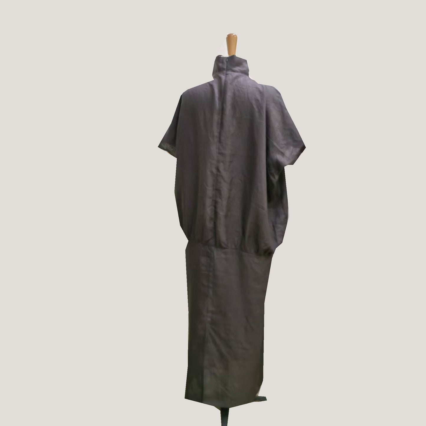 Linen dress high collar loose fit gray dress