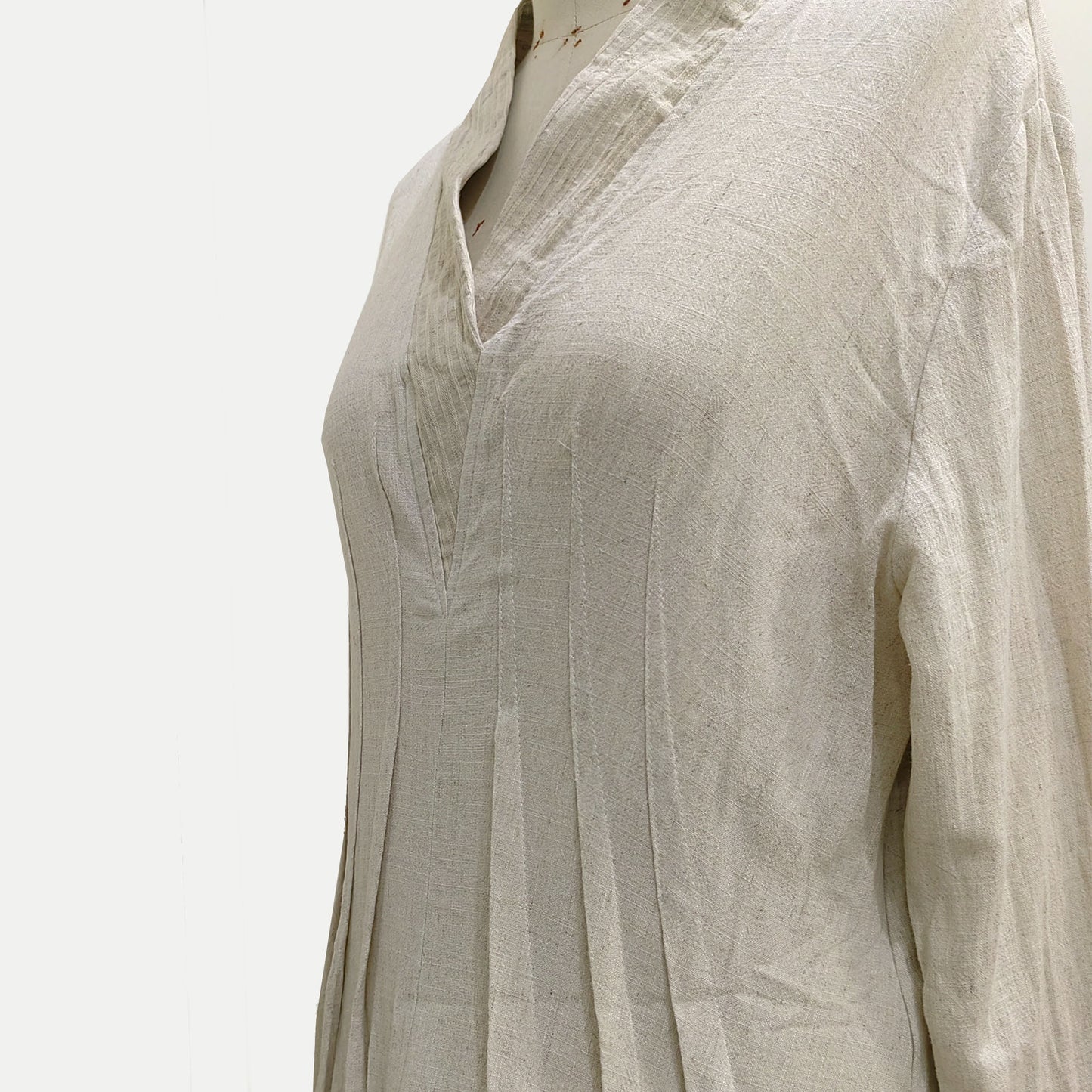 Linen retro style long dress 3 layers cotton ruffle hem long sleeves linen dress