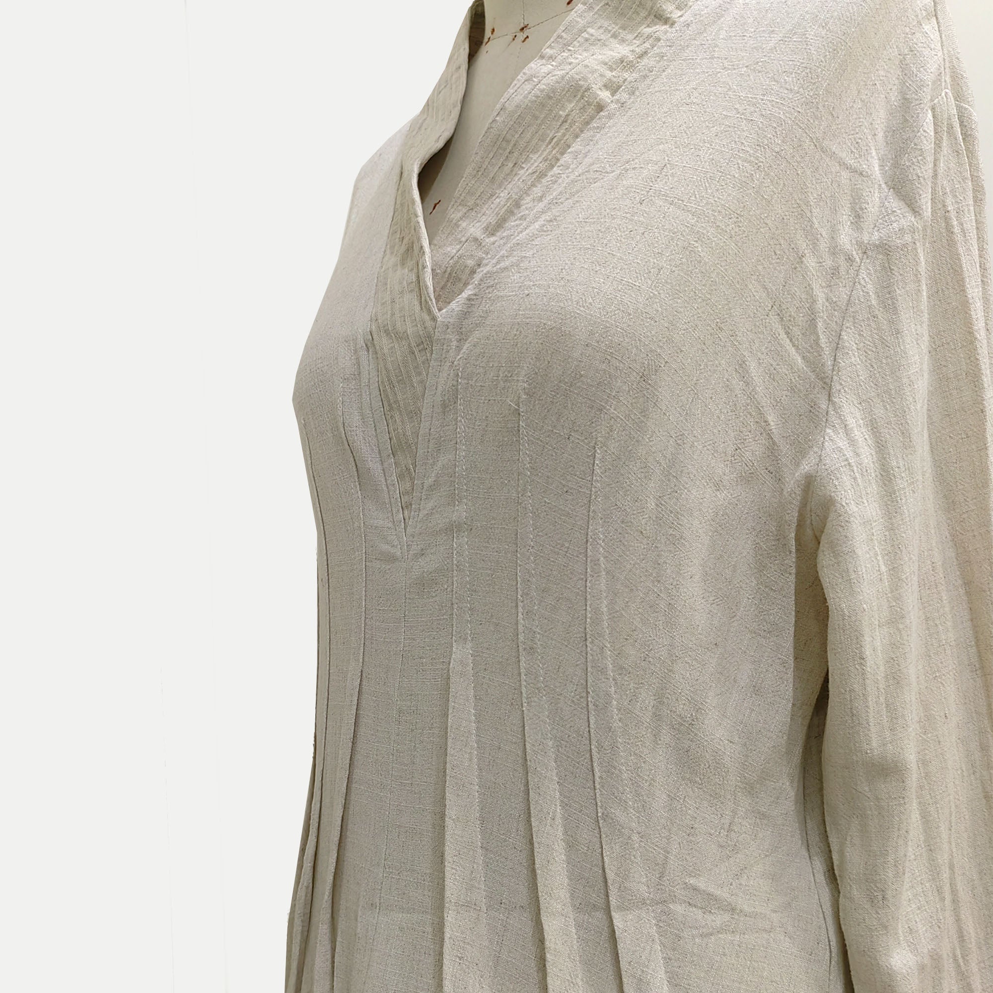 Linen retro style long dress 3 layers cotton ruffle hem long sleeves linen dress